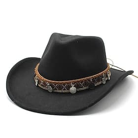 Voor heren Kentucky Derby-hoed Zonnehoed Cowboyhoed Fedora Trilby-hoed Zwart Wijn Wollen Vintagestijl Modieus 18de eeuw staat Texas Dagelijks Thema feest Effen