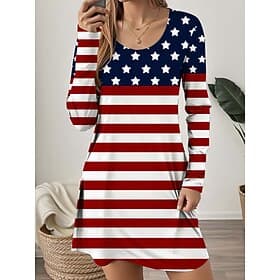 Women's Flag Crew Neck Mini Dress Spring Fall
