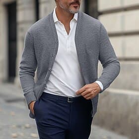 Men's Cardigan Sweater Knitted Cardigan Ribbed Knit Regular Tops Knitted Plain V Neck Warm Ups Modern Contemporary Daily Wear Going out Clothing Apparel Winter