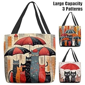Women's Colorful Cat Tote Bag with Cute Cat Pattern  Perfect for Everyday Use and Shopping