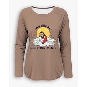 Women's Faith Christain T shirt Daily Weekend Basic Long Sleeve Light Brown Spring Fall