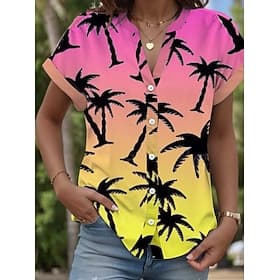 Women's Shirt Short Sleeve V Neck Pink Summer Spring Fall