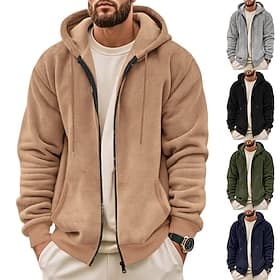 Men's Hoodie Zip Up Hoodie Waffle Hoodies Fleece Hoodie Black Army Green Navy Blue Khaki Gray Hooded Plain Pocket Sports  Outdoor Daily Holiday Polyester Stree