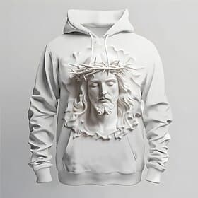 Men's Optical Illusion Jesus Hoodies Sweatshirt Fashion Cool Long Sleeve Crew Neck Holiday Streetwear White Drawstring Fall Winter Designer S M L XL XXL XXXL