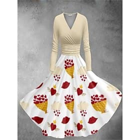 Women's Heart Graphic Print V Neck Dolman Sleeve Midi Dress Vintage Valentine's Day Daily Long Sleeve Spring Fall thumbnail 2