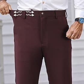 Men's Dress Pants Trousers Suit Pants Pocket Elastic Waist Straight Leg Plain Wearable Wrinkle Resistant Full Length Formal Wedding Business Elegant Fashion Bl