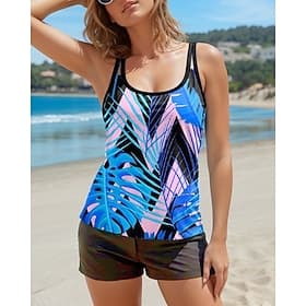 Women's Swimwear Tankini 2 Piece Swimsuit Backless Graphic U Neck Vacation Beach Wear Bathing Suits
