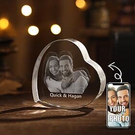 Personalized 3D Engraved Crystal Photo Gift Custom Heart-Shaped Holographic Laser Photo Decoration Birthday,Valentine's Wedding Memorial, Mother's Day,Christma thumbnail 2