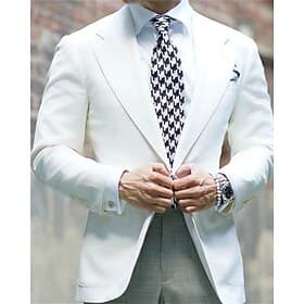 Men's Blazer Business Cocktail Party Wedding Party Fashion Casual Spring   Fall Polyester Solid Color Buttons Pocket Comfortable Single Breasted Blazer White thumbnail 2