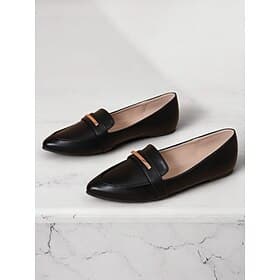Stylish Black Leather Loafers with Gold Accent for Women  Perfect for Casual and Office Wear