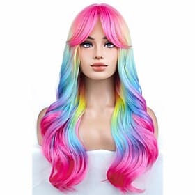 Carnival Wig 2026 Multi-color Wavy Long Synthetic Festival Wig Mardi Gras Parade Cosplay Costume Hair for Women