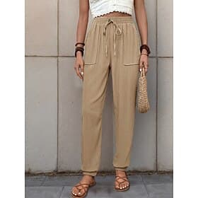 Women's Tapered pants Chinos Plain Full Length Black Spring   Fall