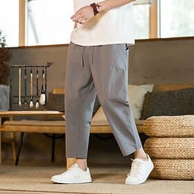 Herren Leinenhose Hose Hosen Sommerhosen Haremshose Tasche Kordelzug Elastische Taille Glatt Komfort Atmungsaktiv Knöchellänge Heim Casual Täglich Modisch Klas