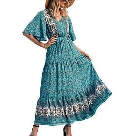 Women's Floral V Neck Maxi Dress Half Sleeve Summer Spring thumbnail 2