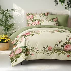 Floral Pattern Duvet Cover Set King Queen   Size Comforter Set,Printed Comforter Cover Cotton Bedding Sets With Envelope Pillowcase,  Room Decor
