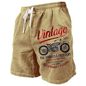 Men's Letter Vintage Motorcycle Sweat Shorts Beach Shorts Terry Shorts Mid Waist Vintage Casual Daily Holiday Streetwear Drawstring Elastic Waist 3D Print Desi