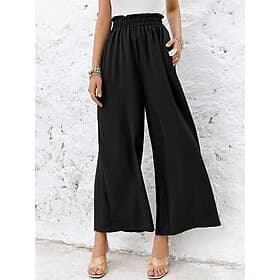 Women's Wide Leg Chinos Fashion Streetwear Full Length High Waist Plain Pocket Elastic Waistband Comfy Soft Comfortable Micro-elastic Outdoor Street Black Army
