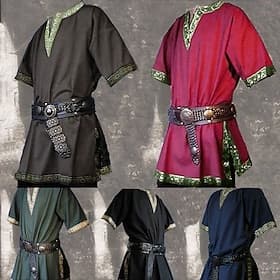 Pirate Warrior Knight Ritter Viking Celtic Knight Medieval Renaissance 17th Century Nordic Shirt Men's Embroidered Costume Vintage Cosplay Performance Masquera