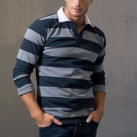 Men's Striped Rugby Polo Long Sleeve Polo Shirts Collared Shirts Sportswear Casual School Outdoor Athleisure 3D Print Spring Fall Winter Gray