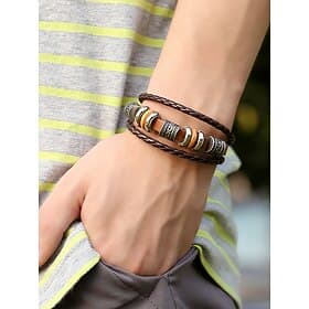 Men's Braided Leather Bracelet with Vintage Metal Beads – Bohemian Multi-Layer Design for Casual Wear, Parties and Gifts