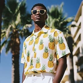 Men's Fruit Pineapple Summer Hawaiian Shirt Button Up Shirt Aloha Shirt Short Sleeve Hawaiian Resort Vacation Holiday Beach Wear Summer Spring Turndown 3D Prin