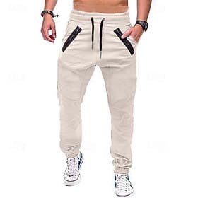 Men's Cargo Pants Cargo Trousers Joggers Trousers Casual Pants Drawstring Elastic Waist Multiple Pockets Solid Colored Full Length Daily Classic Casual Black A
