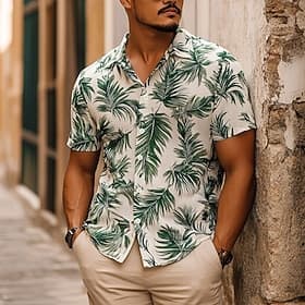 Herren Palmblatt Tropische Pflanzen Hawaiihemd Sommerhemd Knopfhemd Aloha-Shirt Kurzarm Hawaiianisch Resort Urlaub Festtage Strandbekleidung Sommer Frühling Um