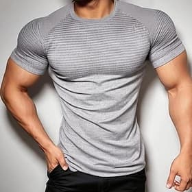 Men's T Shirt Gym Shirt Men Tops V Neck Short Sleeve Gym Sport Casual Daily Quick dry Soft Plain Navy Blue Activewear Polyester Fashion Basic
