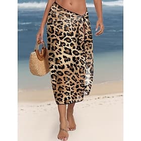 Women's Cover Up Swimsuit with Skirt Leopard Wrap Vacation Vintage Sleeveless Bathing Suits