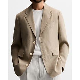 Men's Graduation Blazer Business Cocktail Party Wedding Party Fashion Casual Spring Autumn / Fall Linen Solid Color Pocket Buttons Comfortable Single Breasted