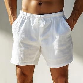 Men's Shorts Linen Shorts Summer Shorts Beach Shorts Drawstring Pocket Elastic Waist Plain Comfort Breathable Short Home Yoga Daily Fashion Classic Style Black