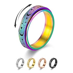 Men's Fidget Spinner Ring with Moon and Star Design – Adjustable, Stainless Steel, and Color-Changing, Ideal for Stress Relief and Casual Wear