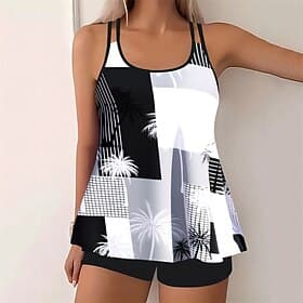 Femme Tankini Maillot De Bain Deux Pièces Maillots de Bain Maillots de Bain Noir Blanche Respirable Séchage rapide Poids Léger Sans Manches - Natation Surf Pla