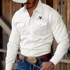 Men's Cow Print Western Shirt Button Up Shirt Shirt Jacket Long Sleeve Fashion Casual Outdoor Streetwear Spring Fall Turndown Collared Shirts Front Two Pockets