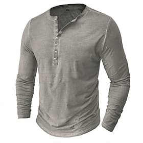 SoftFade™ Herren Henley Shirt Tee Top Langarm Shirt Langarm Einfarbig Vintage Mode Basic Knopfverschluss Garment Dyed Henley Urlaub Straße Ausgehen Sommer Dunk
