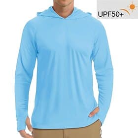 Men's T Shirt Sun Protection T-shirts Hoodie Tee Long Sleeve Hoodie Summer Spring Solid Color Classic Style Hooded Outdoor Sport Fishing Light Blue Dark Blue T