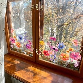 Floral Bouquet Window Sticker Colorful Spring Wall Sticker Window Cling Decoration Double-Sided, Washable, Reusable, Perfect for Home  Office Decor