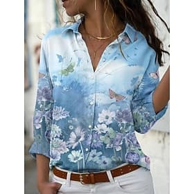 Women's Shirt Blouse Buttons Print Floral Stylish Casual Long Sleeve Shirt Collar Regular Tops Daily Blue Pink Purple Orange Summer Spring