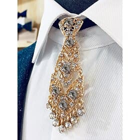 Kurze goldene Metallkrawatte für Herren – mit Strasssteinen verziertes formelles Accessoire für Hochzeiten, Gastgeber und besondere Anlässe