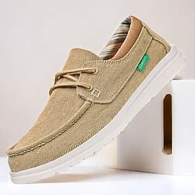 Men's Beige Canvas Boat Shoes with Lace-Up Design and Comfortable Sole – Ideal for Casual and Outdoor Activities