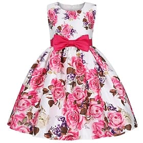 kinderkleidung Mädchen Party Kleid Blumen Ärmellos Leistung Geburtstag Krawattenknoten Schön Süß Baumwolle Knielang abendkleider Schaukelkleid A Linie Kleid So