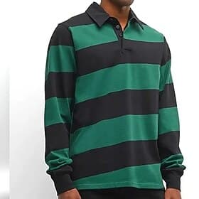 Voor heren Gestreept Rugbypolo Lange mouw Poloshirt Overhemden met kraag Casual Buiten Sportkleding 3D-afdrukken Lente Herfst Winter Zwart / groen