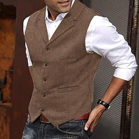 Men's Vest Gilet Wedding Event / Party Daily Fashion Business Spring   Fall Buttons Pocket Polyester Comfortable Solid Color Single Breasted One-button Lapel R