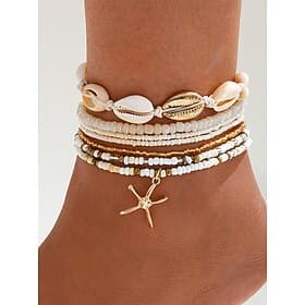 Ensemble de bracelets de cheville de plage bohème pour femmes – motif coquillage multicouche et perles avec breloque étoile de mer, parfait pour l'été, les vac