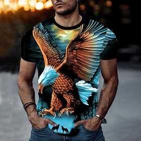 Herren Tiermotiv Adler T Shirt Kurzarm T-Shirt 3D-Druck Rundhalsausschnitt Hemd Sport Mode Sportbekleidung Lässig Täglich Outdoor Blau Gelb Staubiges Blau Somm