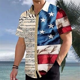 American Independence Day Men's American Flag Shirt Button Up Shirt Short Sleeve Fashion Streetwear Designer Outdoor Daily Independence Day Summer Spring Turnd
