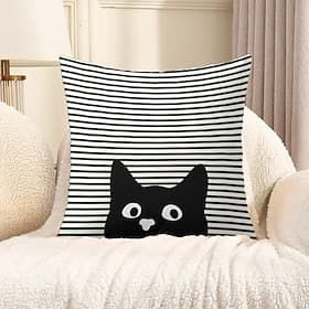 Decorative Toss Pillows Cover 1PC Cute Cat Soft Square Couch Cushion Case Pillowcase for Bedroom Livingroom Sofa Chair Spring Summer Party