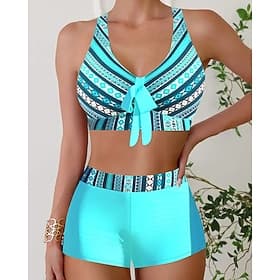 Women's Tankini Two Piece Swimsuit V Neck Swimwear Swimwear Black Blue Quick Dry Lightweight Breathable Sleeveless - Surfing Beach Swimming Summer Spring