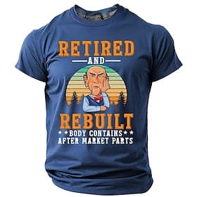 Men's Humorous Retirement Graphic T-Shirt: Retired  Rebuilt, Body Contains Aftermarket Parts Funny Tee Gift