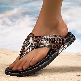 Men's Crocodile Pattern Flip Flops - Durable Sole, Luxurious Design, Perfect for Beach, Pool and Summer Casual Wear